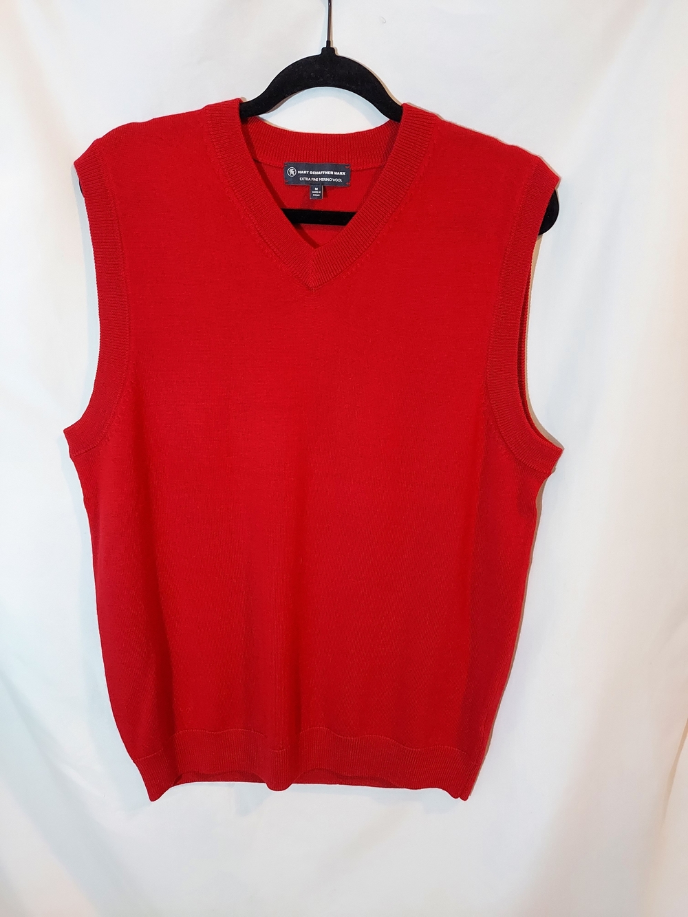 Hart Schaffner Marx Red Extra Fine Merino Wool V-Neck Sweater Vest - Size M